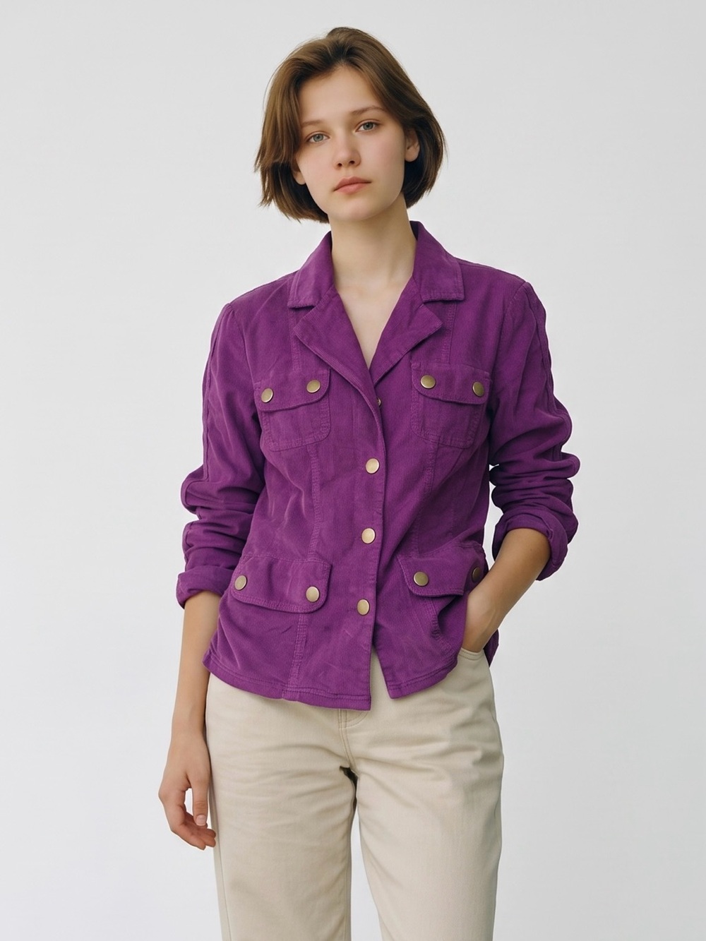 NWT New XCVI Wearables Folksy Women's Corduroy Plum Cotton Utility Jacket Size S